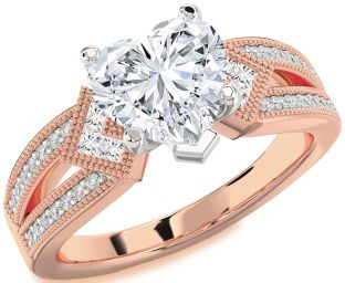 Diamond White Rose Gold Heart Vintage Engagement Ring