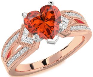 Diamond Amethyst Platinum & Rose Gold Heart Vintage Engagement Ring