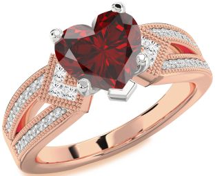 Diamond Amethyst Platinum & Rose Gold Heart Vintage Engagement Ring