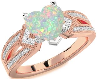 Diamond Amethyst Platinum & Rose Gold Heart Vintage Engagement Ring