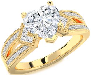 Diamond Gold Heart Solitaire Pave Engagement Ring