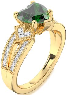 Diamond Emerald Gold Heart Vintage Engagement Ring