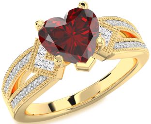 Diamond Amethyst Gold Heart Vintage Engagement Ring