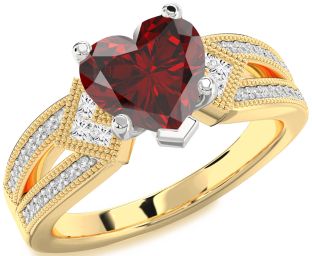 Diamond Amethyst Platinum & Yellow Gold Heart Vintage Engagement Ring