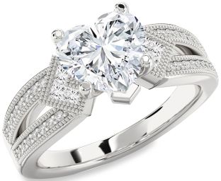 Diamond White Gold Heart Solitaire Pave Engagement Ring