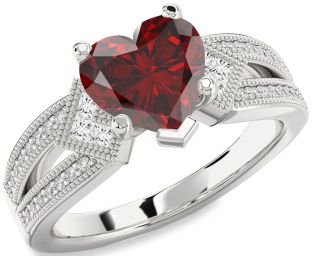 Diamond Amethyst Platinum Heart Vintage Engagement Ring