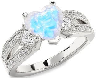 Diamond Amethyst Silver Heart Vintage Engagement Ring