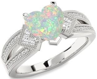 Diamond Amethyst Platinum Heart Vintage Engagement Ring