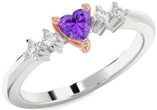 Diamond Amethyst Platinum & Rose Gold Heart Promise Ring