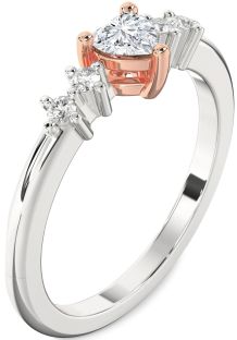 Diamond Silver & 10K Rose Gold Heart Promise Ring