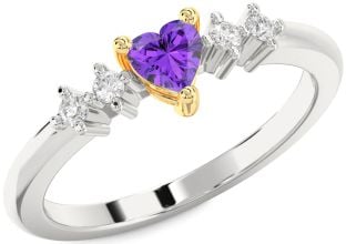 Diamond Amethyst Platinum & Yellow Gold Heart Promise Ring