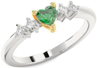Diamond Emerald Silver & 10K gold Heart Promise Ring