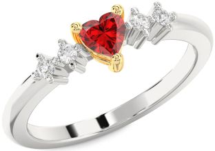 Diamond Ruby Silver & 10K gold Heart Promise Ring