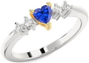 Diamond Blue Sapphire Silver & 10K gold Heart Promise Ring