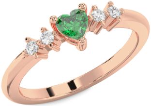 Diamond Emerald Rose Gold Heart Promise Ring