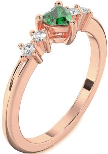 Diamond Emerald Rose Gold Heart Promise Ring