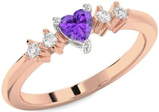 Diamond Amethyst Platinum & Rose Gold Heart Promise Ring