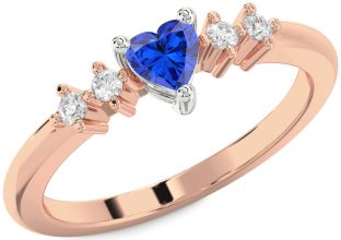 Diamond Blue Sapphire White Rose Gold Heart Promise Ring