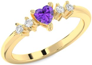 Diamond Amethyst Gold Heart Promise Ring