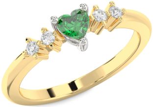 Diamond Emerald White Yellow Gold Heart Promise Ring