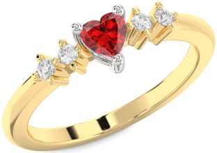 Diamond Ruby White Yellow Gold Heart Promise Ring