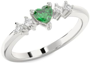 Diamond Emerald Platinum Heart Promise Ring