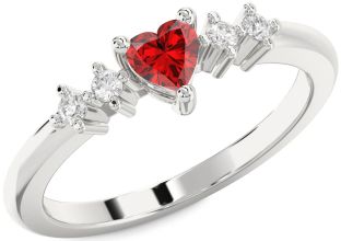Diamond Ruby Silver Heart Promise Ring