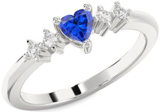 Diamond Blue Sapphire Platinum Heart Promise Ring