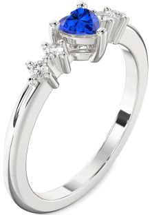 Diamond Blue Sapphire Platinum Heart Promise Ring