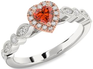 Diamond Amethyst Platinum & Rose Gold Heart Promise Ring