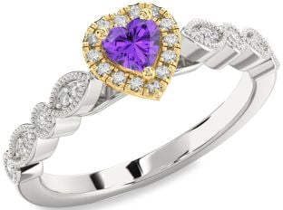 Diamond Amethyst Platinum & Yellow Gold Heart Promise Ring
