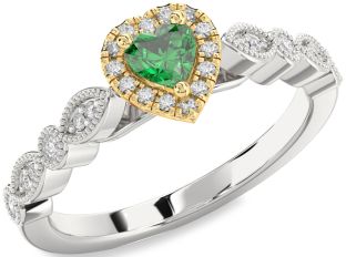 Diamond Emerald Silver & 10K gold Heart Promise Ring