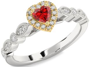 Diamond Ruby Silver & 10K gold Heart Promise Ring