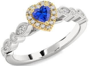 Diamond Blue Sapphire Platinum & Yellow Gold Heart Promise Ring