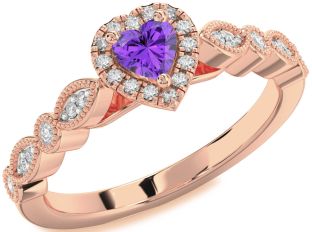 Diamond Amethyst Rose Gold Heart Promise Ring