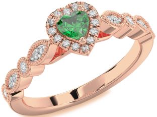 Diamond Emerald Rose Gold Heart Promise Ring