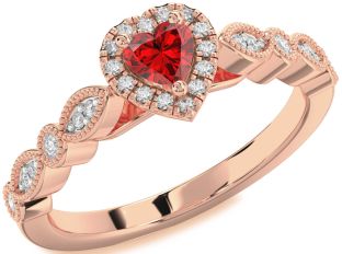 Diamond Ruby Rose Gold Heart Promise Ring