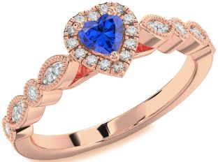Diamond Blue Sapphire Rose Gold Heart Promise Ring
