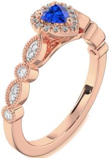 Diamond Blue Sapphire Rose Gold Heart Promise Ring