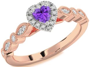Diamond Amethyst Platinum & Rose Gold Heart Promise Ring