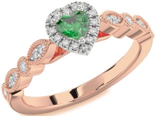 Diamond Emerald White Rose Gold Heart Promise Ring