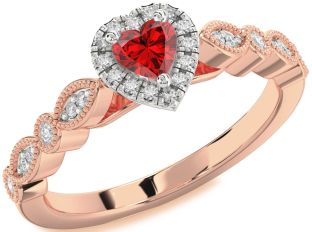 Diamond Ruby White Rose Gold Heart Promise Ring