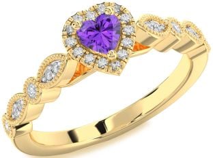 Diamond Amethyst Gold Heart Promise Ring