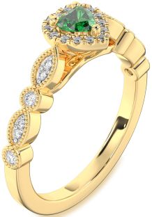Diamond Emerald Gold Heart Promise Ring