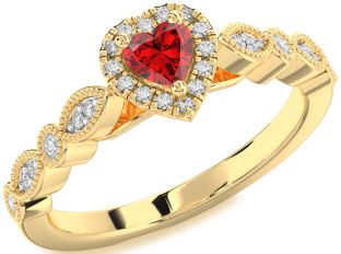 Diamond Ruby Gold Heart Promise Ring
