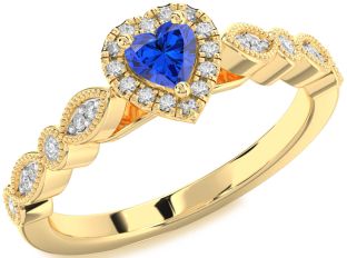 Diamond Blue Sapphire Gold Silver Heart Promise Ring