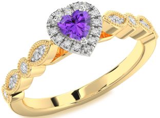 Diamond Amethyst Platinum & Yellow Gold Heart Promise Ring