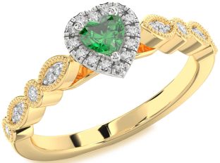 Diamond Emerald White Yellow Gold Heart Promise Ring