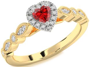 Diamond Ruby White Yellow Gold Heart Promise Ring