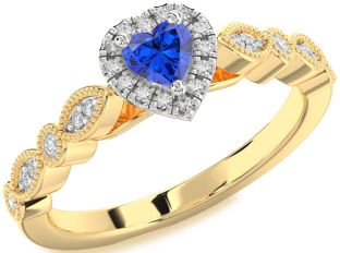 Diamond Blue Sapphire Gold Silver Heart Promise Ring